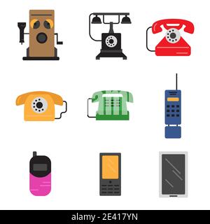 Phone history. Evolution. Flat colour design vector icon set. Illustration Stock Vector