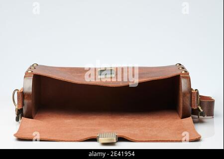 Inside of Vintage Brown Purse Isolated Stock Photo - Image of