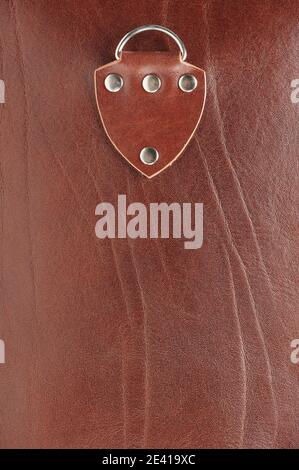 Leather patch with metal buttons on brown skin backgrond Stock Photo