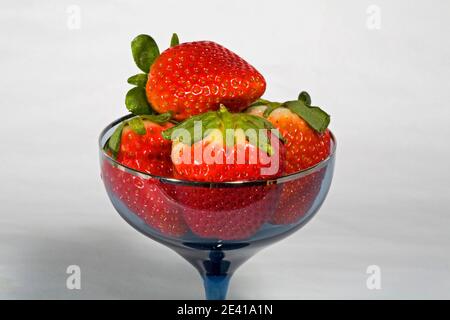Fresh, sweet, red strawberries straight from the vegetable garden, in a champagne glass. Stock Photo