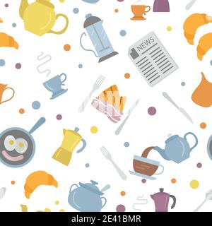 Breakfast flat vector seamless pattern. Illustration Stock Vector