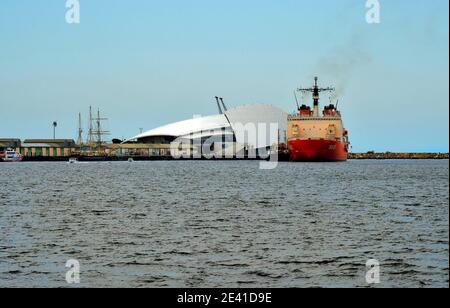 Perth, WA, Australia - November 27, 2017: Freighter and Maritime museum on Swan river in Fremantle, Western Australia Stock Photo