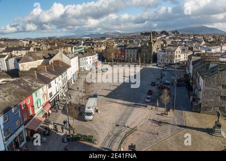 Castle square Caernarfon, Gwynedd, photograped from castle ramparts Stock Photo