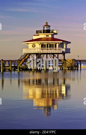 A replica of the second Choptank River Lighthouse, screw-pile lighthouse located near Oxford, in the Chesapeake Bay, Maryland, USA Stock Photo