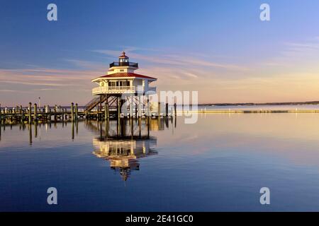 A replica of the second Choptank River Lighthouse, screw-pile lighthouse located near Oxford, in the Chesapeake Bay, Maryland, USA Stock Photo