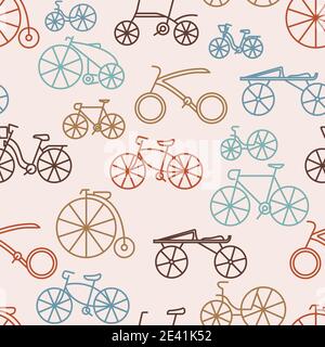 Bicycle seamless pattern. Evolution. Flat colour design vector icon set. Illustration Stock Vector