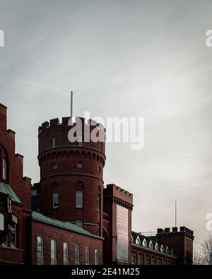 Lund, Sweden - February 8, 2020: The round tower of the university building AF-borgen Stock Photo