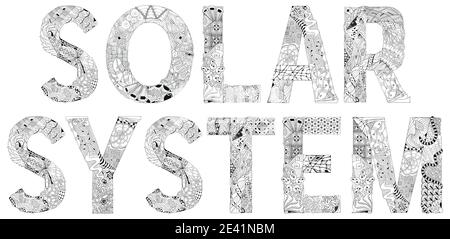 Solar system. Vector decorative zentangle object for coloring Stock Vector
