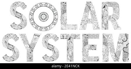 Solar system with Sun sign. Vector decorative zentangle object for coloring Stock Vector