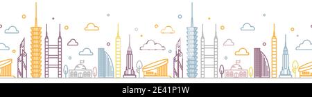 Skyscrapers simple line seamless pattern isolated on white. Vector illustration Stock Vector