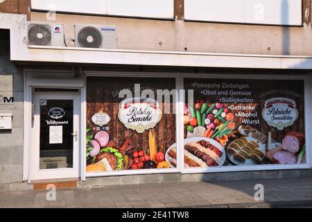 WITTEN, GERMANY - SEPTEMBER 16, 2020: Specialist Polish food shop in downtown Witten, Germany. Polish people are 2nd largest national minority group i Stock Photo