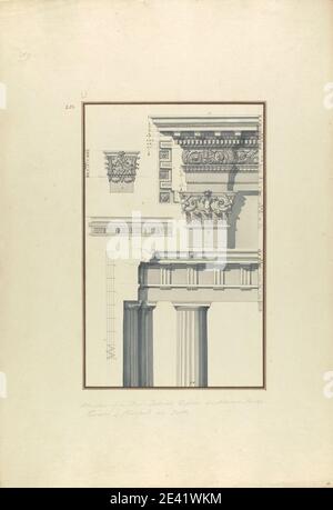 Giovanni Battista Borra, 1713â€“1770, Italian, Details of a Doric Order from Toreh, ca. 1750. Gray wash with black and brown ink over graphite on moderately thick, moderately textured, beige laid paper.   architectural subject , capitals , columns , cornice , Doric order , entablatures , frieze (ornamental band) Stock Photo