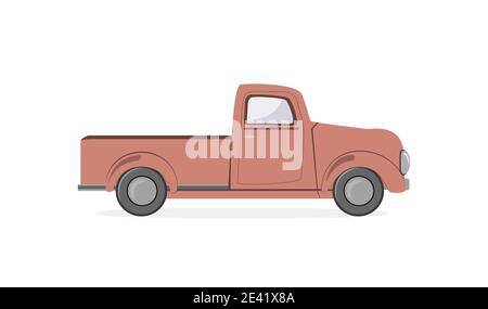 Silhouette old farmer retro pickup truck isolated on white background. Vintage transport car. Flat vector illustration Stock Vector
