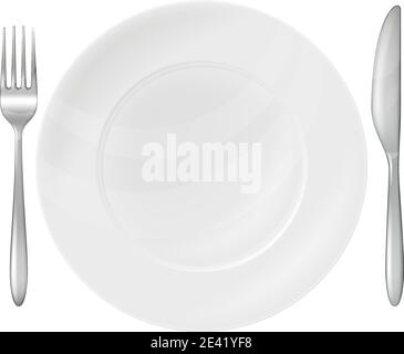 Empty white plate with knife and fork. Vector illustration Stock Vector ...