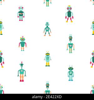Toy robots seamless texture. Kids clothes - boy fashion robot design. Stock Vector