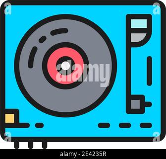 Vinyl turntable, DJ mixer flat color line icon. Isolated on white background Stock Vector
