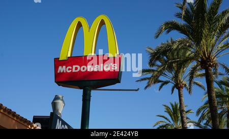 Palma de Mallorca, Spain - September 19, 2017. McDonald's restaurant sign. McDonald's is the world's largest chain of hamburger fast food restaurants Stock Photo