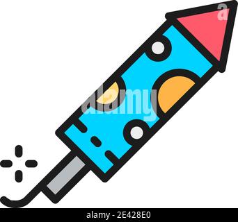 Firecracker, firework rocket flat color line icon. Isolated on white background Stock Vector