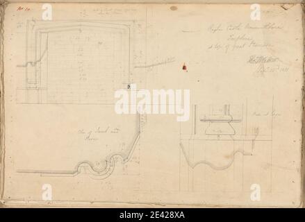 unknown artist, (TL Walker), Raglan Castle, Monmouthshire, Wales: Fireplace at Top of Great Staircase, 1831. Graphite and pen and red ink on moderately thick, smooth, cream wove paper.   architectural subject , castle , fireplaces , Gothic (Medieval) , plans (drawings) , staircases. Monmouthshire , Raglan Castle Stock Photo