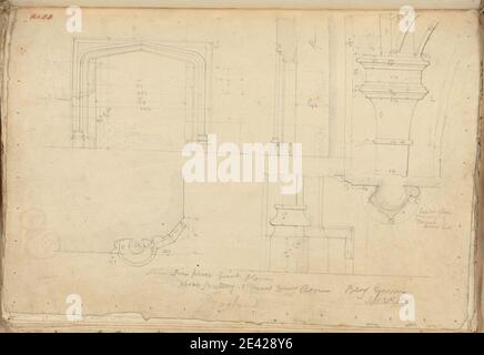 unknown artist, (B. Green), Raglan Castle, Monmouthshire, Wales: Fireplace in Officer's Dining Room, 1831. Graphite and pen and red ink on moderately thick, smooth, cream wove paper.   architectural subject , castle , fireplace , Gothic (Medieval) , plans (drawings). Monmouthshire , Raglan Castle Stock Photo