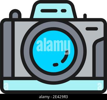 Professional photo camera flat color line icon. Isolated on white background Stock Vector