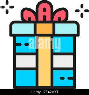 Gift box, holiday packing, party box flat color line icon. Stock Vector