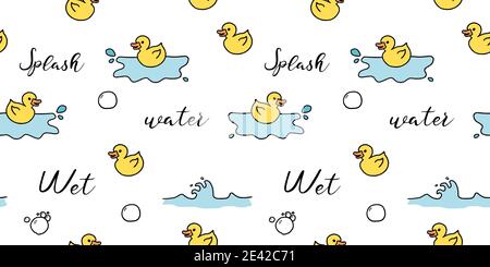 Bath fun background - seamless pattern with doodle rubber toy ducks. Stock Vector