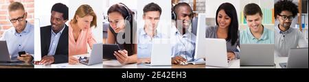 Diverse People Using Laptop Computers Collage Set Stock Photo