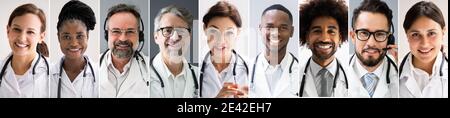 Multiethnic Doctor Faces Photo Collage. Different Portraits Stock Photo