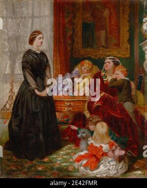 Emily Mary Osborn, 1828â€“1925, British, The Governess, 1860. Oil on canvas.   art , boys , children , contrast , dog (animal) , dolls , educated , educator , fireplace , Furnishings , gesture , girls , hairpiece , headpiece , mother , painting (visual work) , paintings , pointing , ribbon , satire , table , teacher , teaching , toys , tutor , velvet , wealth , window Stock Photo