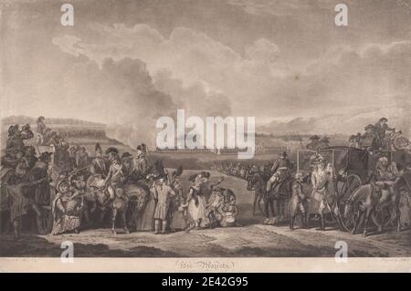 Robert Pollard, 1755â€“1838, British, His Majesty Reviewing His Troops on Black Heath, 1797. Aquatint, etching, and engraving on moderately thick, slightly textured, cream, laid paper. Stock Photo