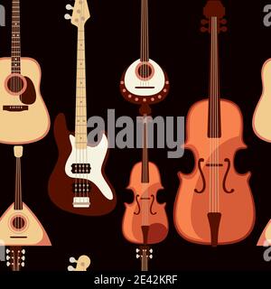 Seamless pattern of classical musical instrument collection cartoon design vector illustration Stock Vector