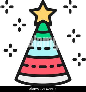 Birthday hat, cone, party decoration flat color line icon. Stock Vector