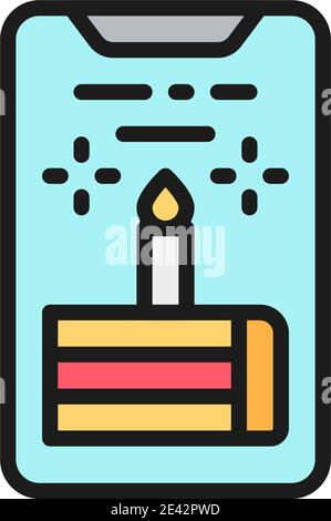 Photo of the holiday cake, party photography flat color line icon. Stock Vector