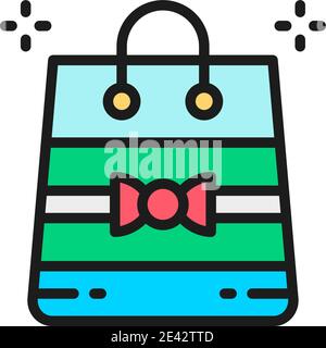 Wrapping package, gift, bag flat color line icon. Isolated on white background Stock Vector