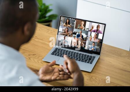 Disabled Deaf Man In Video Conference Call Stock Photo