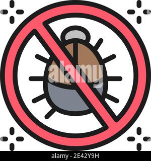 Forbidden sign with dust mites, anti allergic materials flat color line icon. Stock Vector