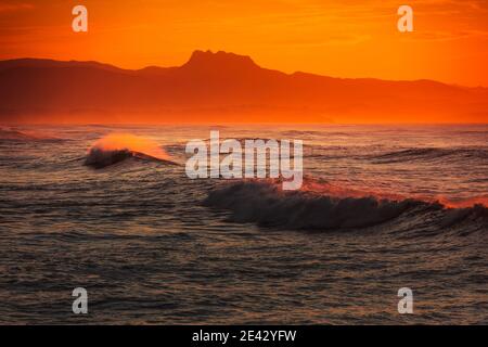 Huge waves on the city of Biarritz at the Basque Country's coast. Stock Photo