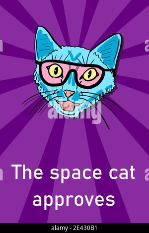 Cool space cat in sunglasses - cool cat meme with copy space. Approval message. Stock Vector