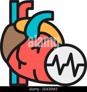 Obesity heart, visceral fat, heart attack flat color line icon. Stock Vector