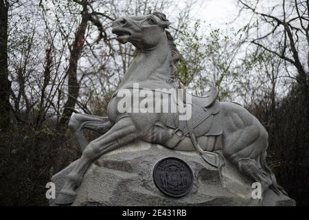 Memorial to First Wisconsin Cavalry Regiment Monument near Wilder tower in Chickamauga National Battlefield, Georgia. Stock Photo