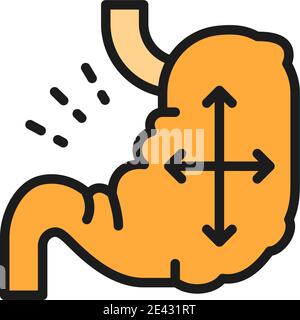 Vector distended stomach, abdominal distension flat color line icon. Stock Vector