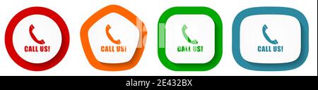 Call us vector icon set, flat design buttons on white background Stock Vector