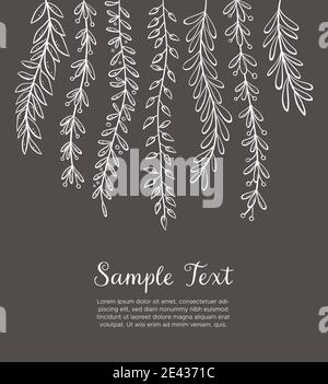 Dangling plants background. Hand drawn floral background. White drawing on blackboard. Vector illustration. Stock Vector