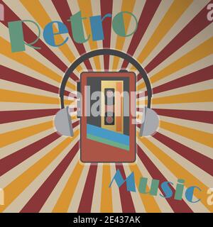 Vintage walkman and headphones with the text retro music Stock Vector