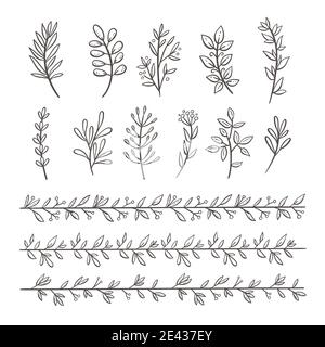 Bundle of branches with leaves and berries. Hand drawn floral decorative elements isolated on white. Perfect for invitations, greeting cards, quotes, Stock Vector