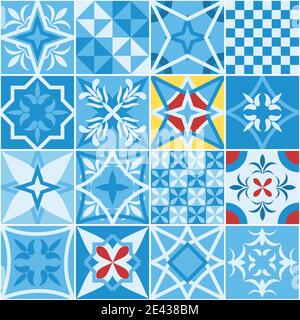 Portuguese style tiles background. Blue azulejos tiles from Portugal. Stock Vector