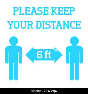 Please keep your distance. Social distancing vector sign in blue and white. Stock Vector