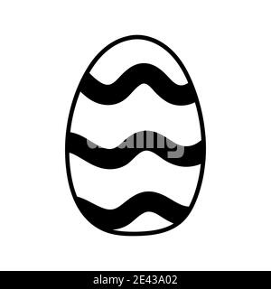 One easter egg with black thick waves ornament on white background. Simple Spring holiday symbols. Stock Vector