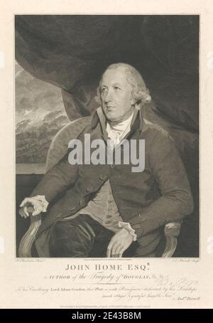 Print made by A. Birrell, ca.1770â€“ca. 1820, British, John Home, Esq, 1799. Line engraving and etching on moderately thick, smooth, cream wove paper.   buttons , chair , clouds , collar , cuffs , drapery , jackets, dinner , landscape , nobleman , portrait , trees , trousers , vest. Home, John (1722-1808), Church of Scotland minister and playwright Gordon, Lord Adam (ca.1726-1801), army officer and politician Stock Photo